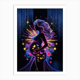 Neon Pregnant Woman Art Print