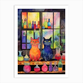 Colourful Cats In The Alchemy With Potions 1 Art Print