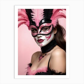 A Woman In A Carnival Mask, Pink And Black (22) Art Print