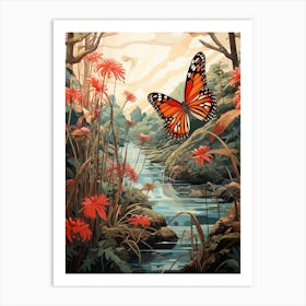 Butterfly By The River Japanese Style Painting 5 Art Print
