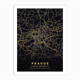 Prague Czech Republic Black And Gold Map Poster