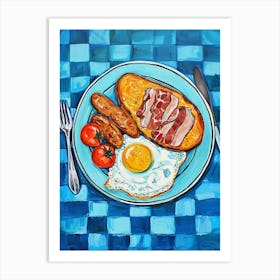 Full English Breakfast Blue Checkerboard Art Print