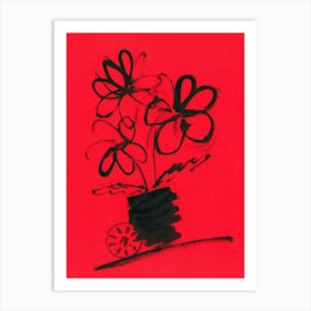 Flowers In A Vase red black ink Art Print