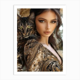 Beautiful Woman With Cat Art Print