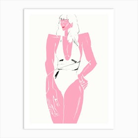 Girl In Bathing Suit White Art Print