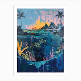 Colourful Underwater Pre Historic Marine Life Painting Art Print