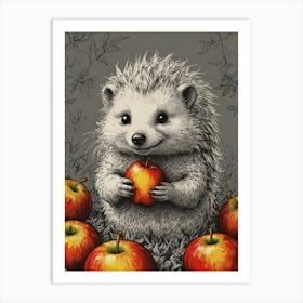 Hedgehog Eating Apples Art Print