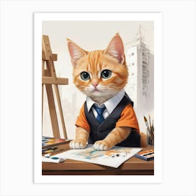 Architect Cute Cat Cat Lovers Art Print