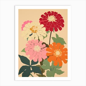 Zinnias Flower Big Bold Illustration 1 Art Print