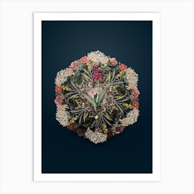 Vintage Lachenalia Pendula Flower Wreath on Teal Blue n.0658 Art Print