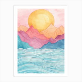 Watercolor Mountains At Sunset Art Print