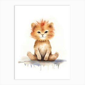 Practicing Yoga Watercolour Lion Art Painting 4 Art Print