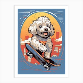 Havanese Dog Skateboarding Illustration 1 Art Print