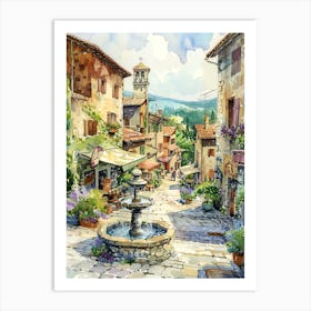 Watercolor Of Italian Village Art Print