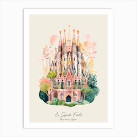 La Sagrada Familia   Barcelona, Spain   Cute Botanical Illustration Travel 4 Poster Art Print