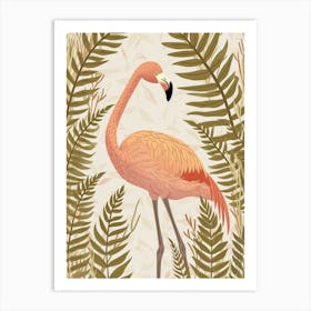 Chilean Flamingo Ferns Minimalist Illustration 4 Art Print