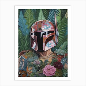 Floral Handpainted Portrait Of The Mandalorian Pedro Pascal 2 Art Print