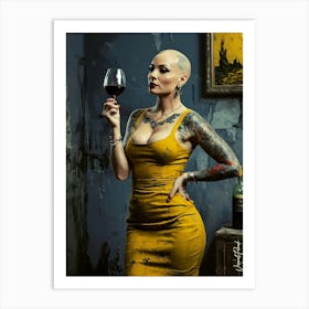 Tattooed Model With A Glass Of Wine Art Print