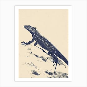 Navy Blue Iguana Block Print 2 Art Print