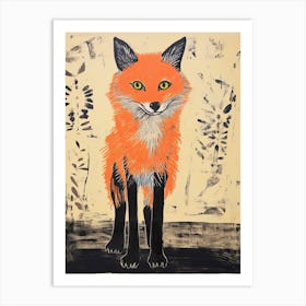 Fox, Woodblock Animal  Drawing 3 Art Print