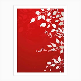 White Leaves On Red Background 5 Art Print