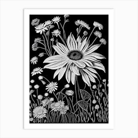 Daisy Wildflower Linocut 1 Art Print