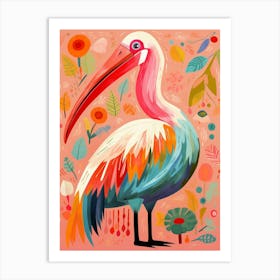 Pink Scandi Pelican 2 Art Print