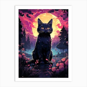 Black Cat In The Moonlight Art Print