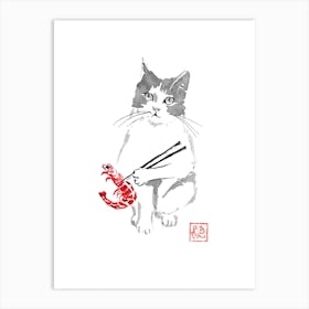 Cat And Shrimp Art Print