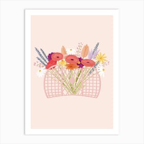 Illustration Of Basket With Flowers Art Print