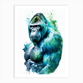 Gorilla Beating Chest Gorillas Mosaic Watercolour 3 Art Print