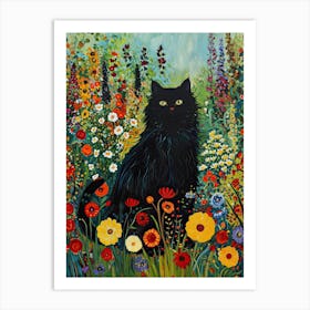 Fluffly Cat Klimt Garden Botanical Art Art Print