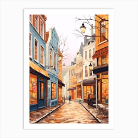 Vintage Winter Travel Illustration Bruges Belgium 4 Art Print