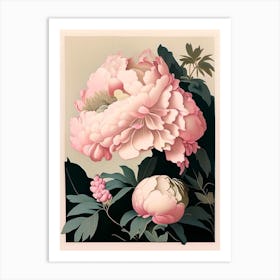 Kansas Peonies Pink 2 Vintage Sketch Art Print