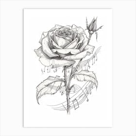 English Rose Music Line Drawing 2 Art Print