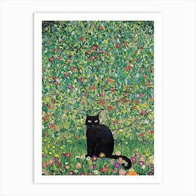 Manzano Apfelbaum With A Black Cat   Gustav Klimt Inspired 2 Art Print