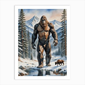 Winter's Silent Guardian Bigfoot Art Print