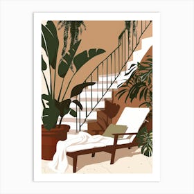 Lounge Chair In Front Of Stairs Art Print