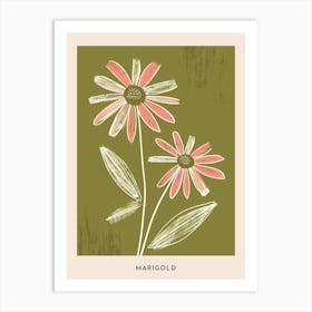 Pink & Green Marigold 1 Flower Poster Art Print