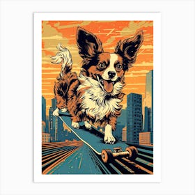 Papillon Dog Skateboarding Illustration 1 Art Print