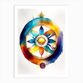 Dharma Wheel, Symbol, Third Eye Watercolour 6 Art Print