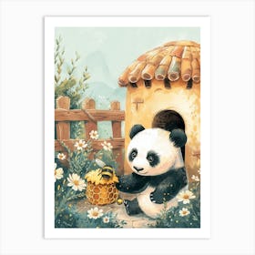 Giant Panda Cub Playing With A Beehive Storybook Illustration 1 Art Print