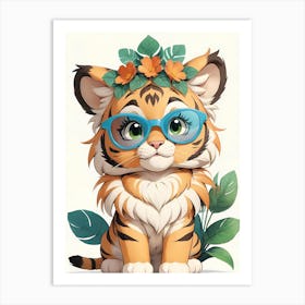 Baby Tiger Flower Crown Bowties Woodland Animal Nursery Decor (6) Art Print