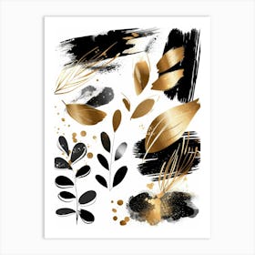 Gold And Black Brush Strokes 50 Art Print