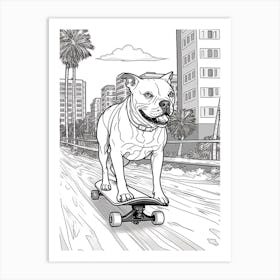 Staffordshire Bull Terrier Dog Skateboarding Line Art 1 Art Print