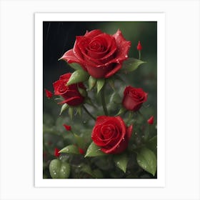 Red Roses At Rainy With Water Droplets Vertical Composition 40 Art Print