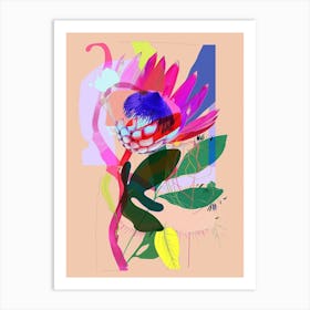 Protea 2 Neon Flower Collage Art Print