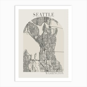 Seattle Washington Boho Minimal Arch Full Beige Color Street Map 1 Art Print