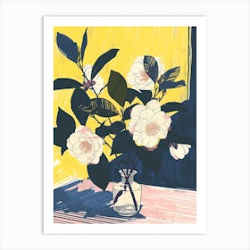 Camelia Flowers On A Table   Contemporary Illustration 3 Art Print