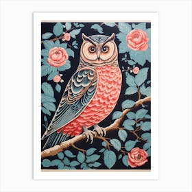Vintage Bird Linocut Owl 1 Art Print
